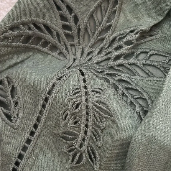 Caroline Constas Cutwork Linen Romper Olive Green Size L NWT $345 - Picture 5 of 12